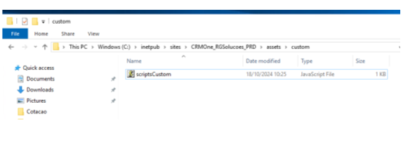 Exemplo do local do script
