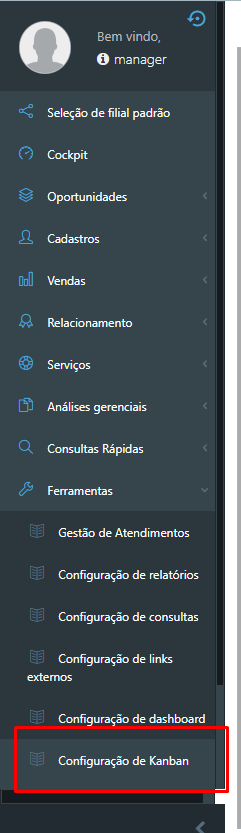 Menu Ferramentas → Configuração de Kanban