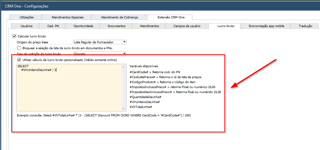 Ativação do cálculo personalizado