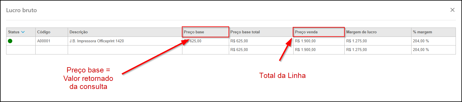 Resultado do cálculo personalizado